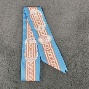 New Light Blue Print Silk Skinny Scarf Twilly